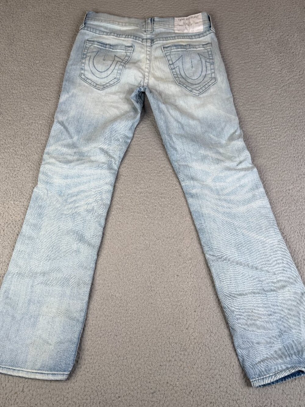 TRUE RELIGION Ricky Relaxed Straight Jeans Blue‎ Yellow Horseshoe Stitch Mens 31